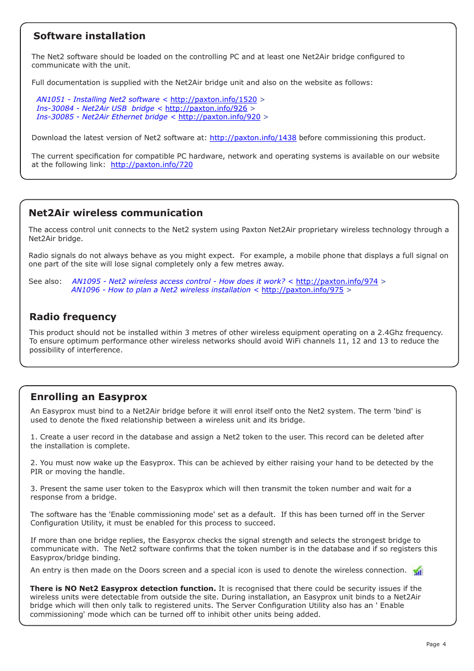 Enrolling an easyprox, Software installation, Net2air wireless communication radio frequency | Paxton Easyprox nano User Manual | Page 4 / 8