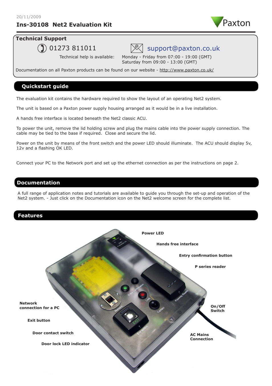 Paxton Net2 Evaluation Kit User Manual | 5 pages
