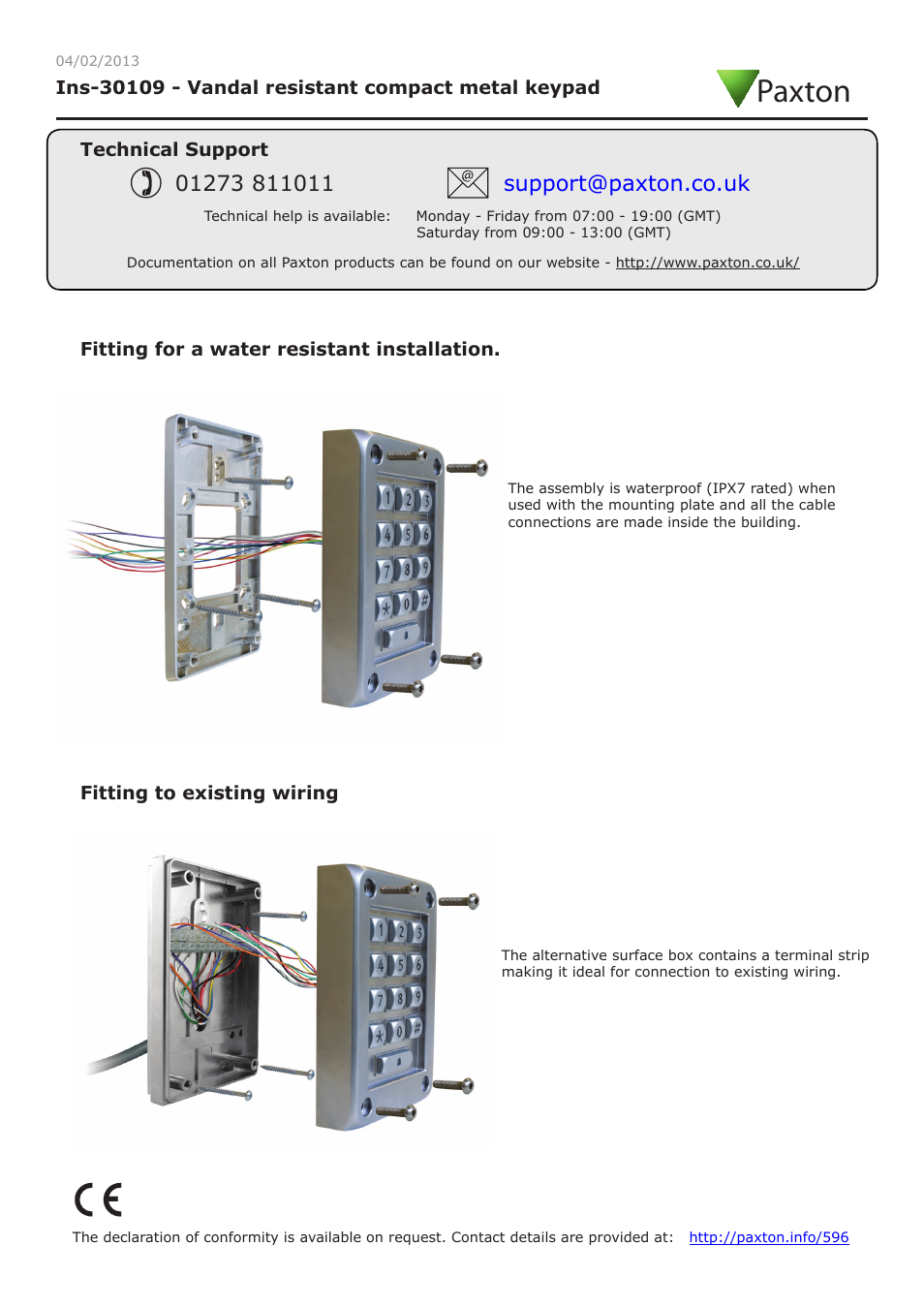 Paxton Vandal resistant compact metal keypad User Manual | 4 pages