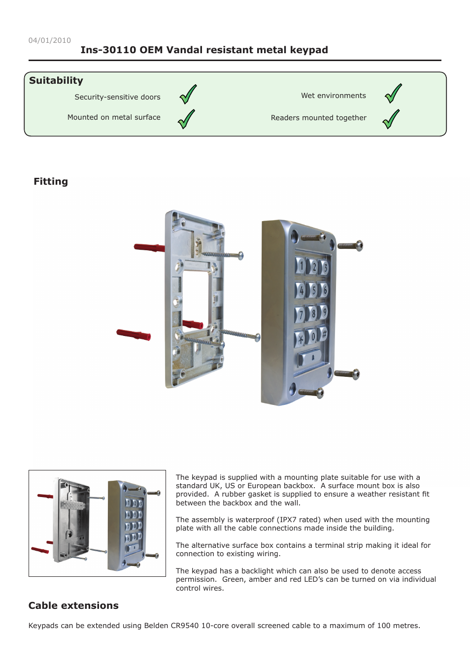 Paxton OEM Vandal resistant metal keypad User Manual | 2 pages