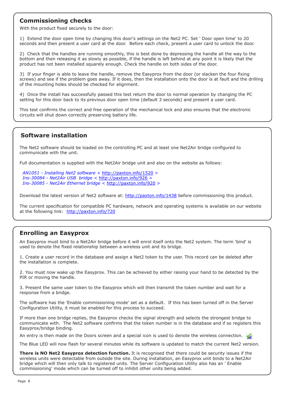 Commissioning checks, Enrolling an easyprox, Software installation | Paxton Easyprox nano starter kit User Manual | Page 8 / 12