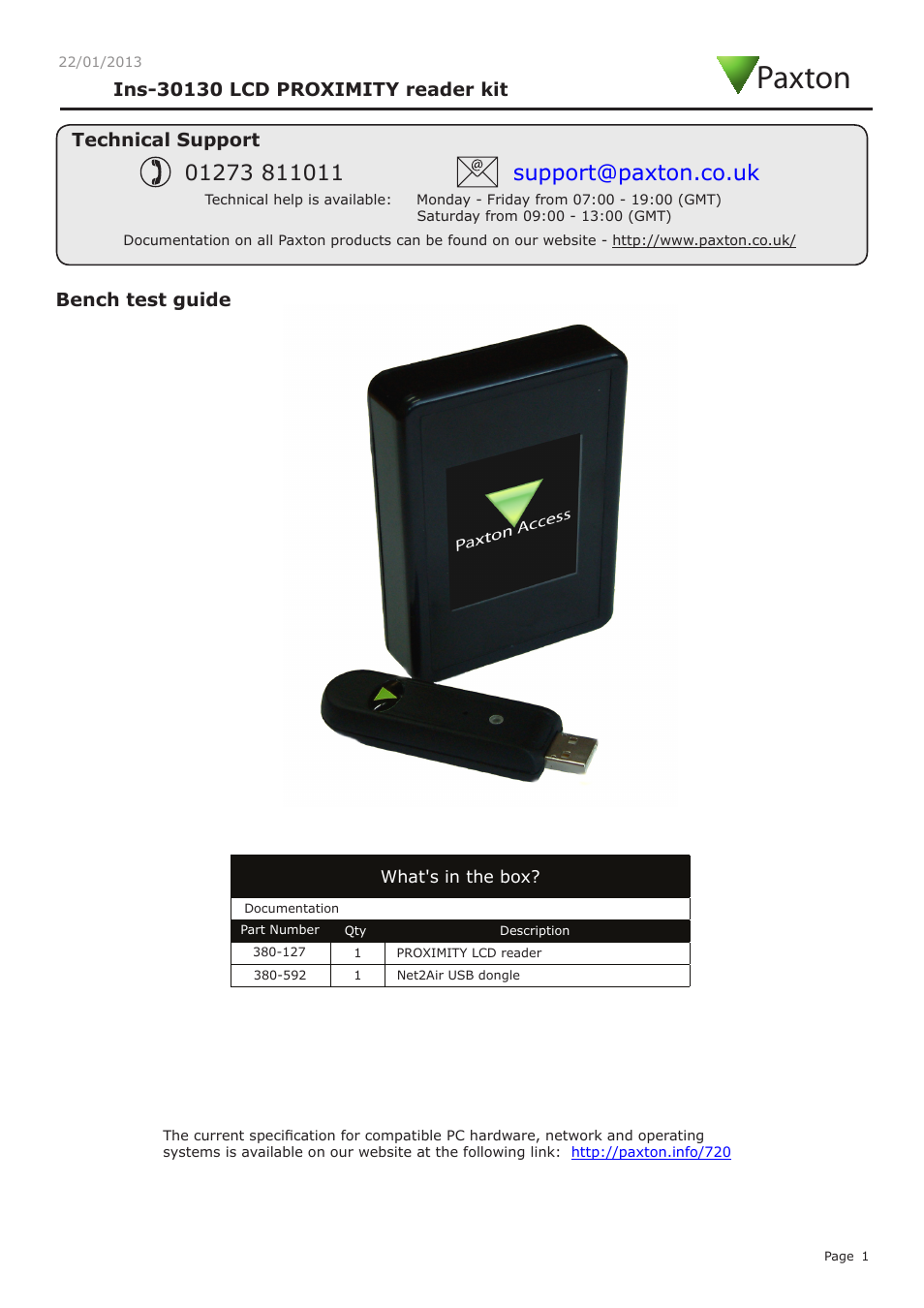 Paxton LCD PROXIMITY reader kit User Manual | 10 pages