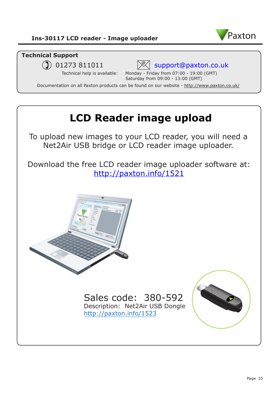 Lcd reader image upload, Paxton | Paxton LCD PROXIMITY reader kit User Manual | Page 10 / 10