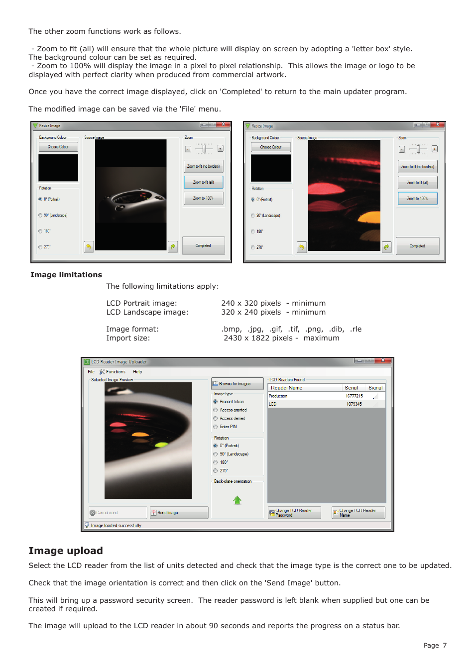 Image upload | Paxton PROXIMITY LCD reader demonstration unit User Manual | Page 7 / 10