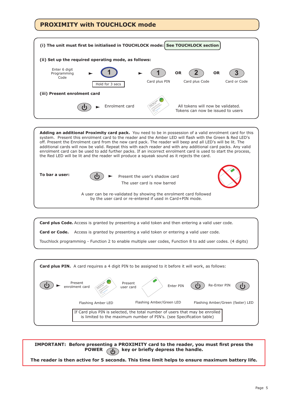 Proximity with touchlock mode | Paxton Easyprox compact keypad User Manual | Page 5 / 9