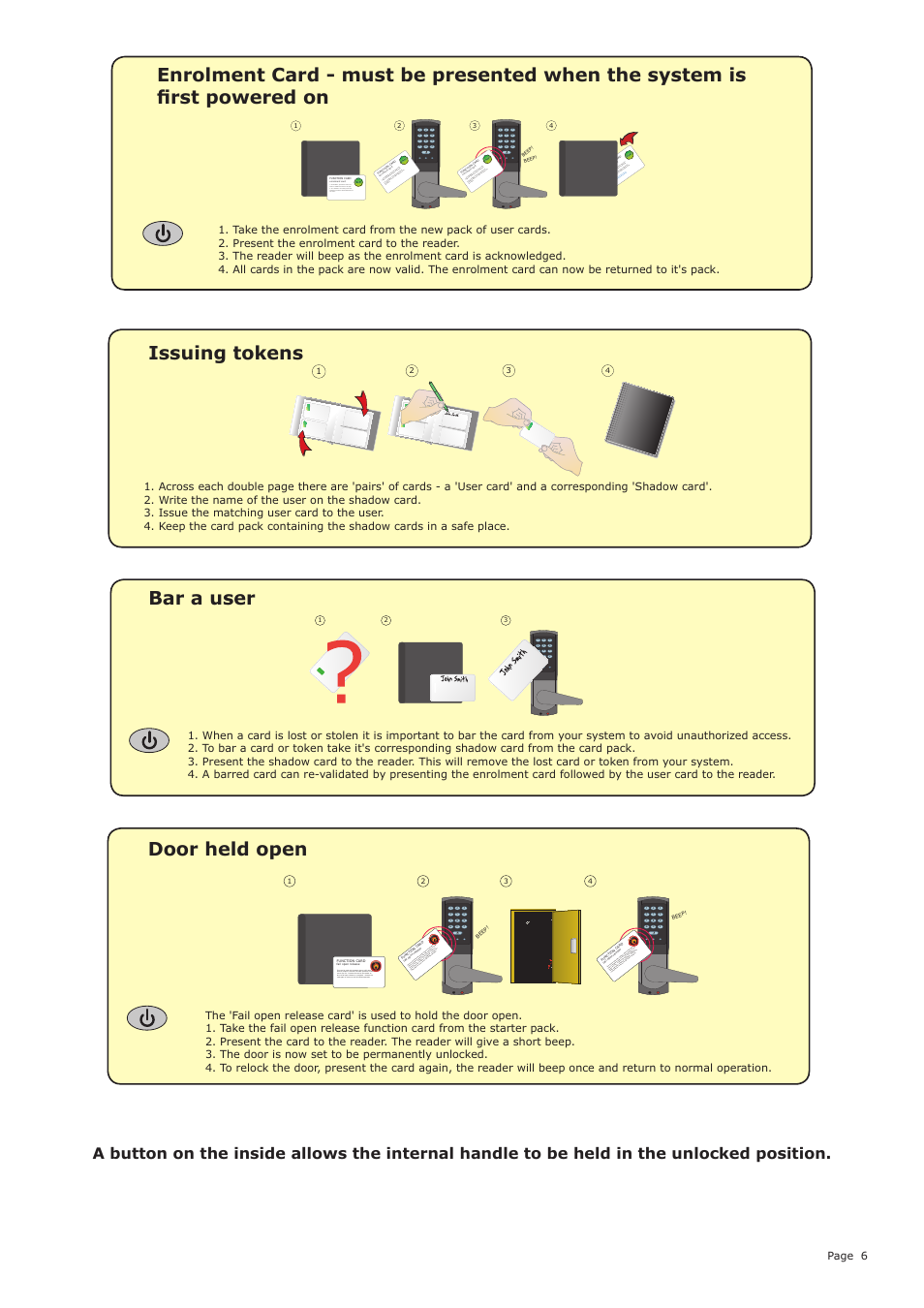 Issuing tokens, Bar a user, Door held open | Paxton Easyprox compact keypad User Manual | Page 6 / 9