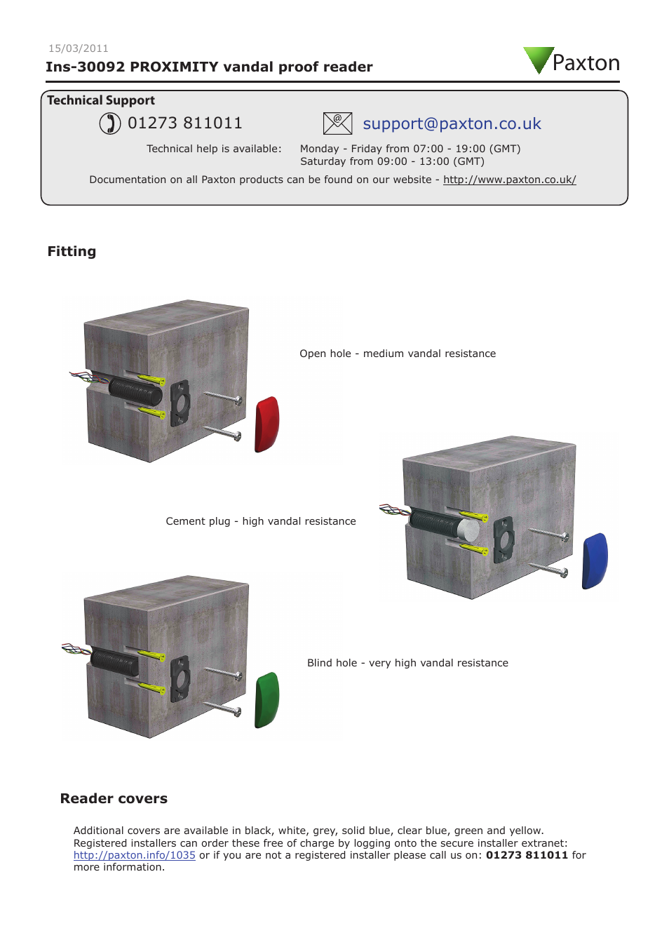 Paxton PROXIMITY vandal proof reader User Manual | 4 pages
