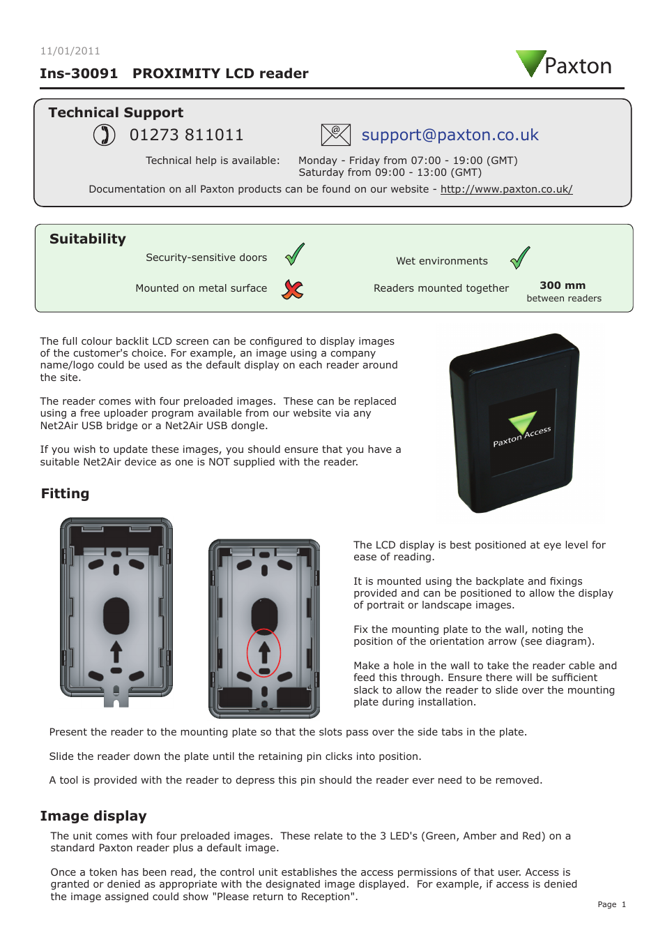 Paxton PROXIMITY LCD reader User Manual | 6 pages