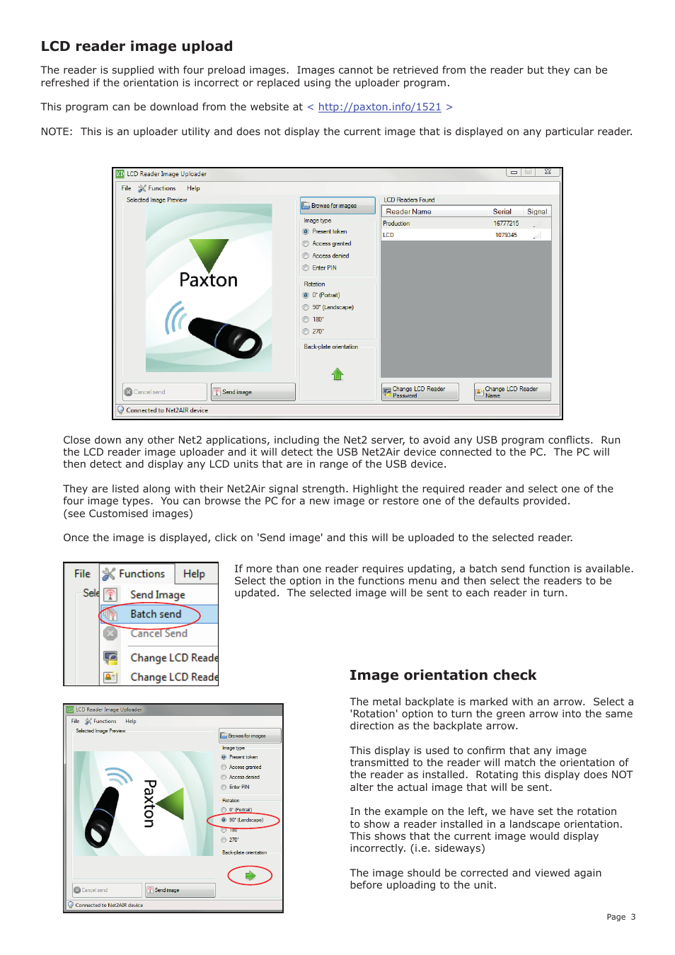 Lcd reader image upload image orientation check | Paxton PROXIMITY LCD reader User Manual | Page 3 / 6