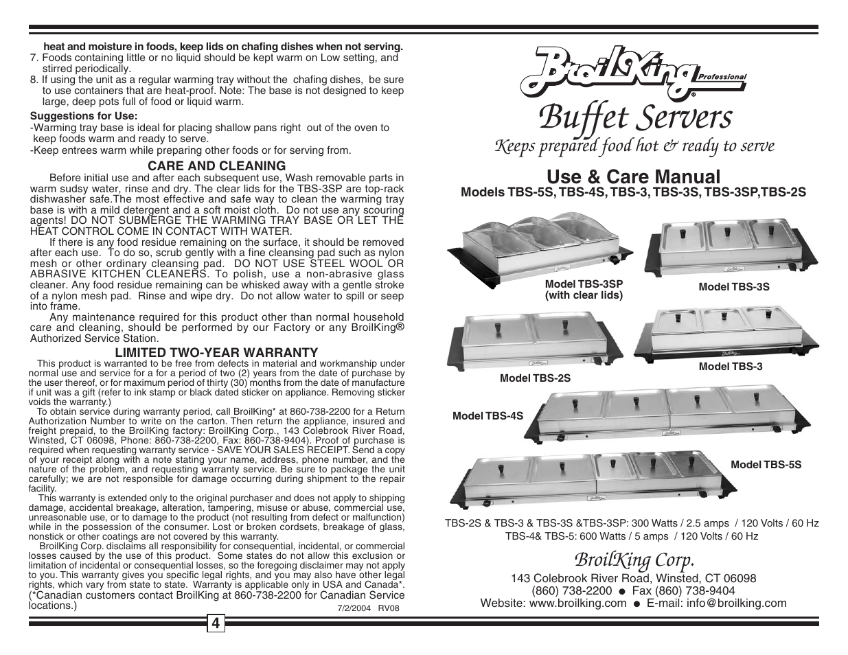 Broil King TBS-2S User Manual | 2 pages