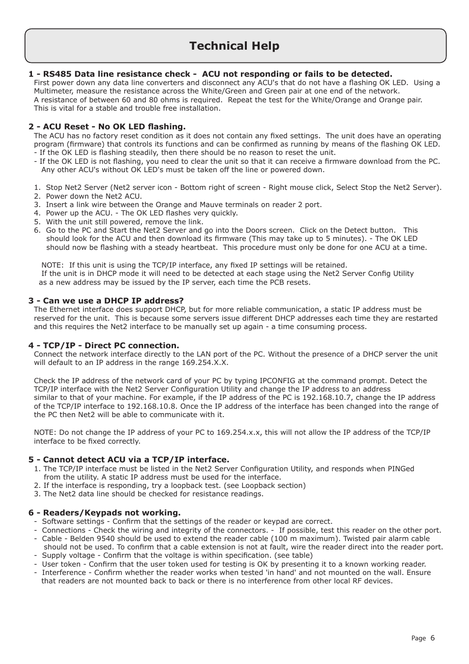 Technical help | Paxton Net2 plus control unit User Manual | Page 6 / 8