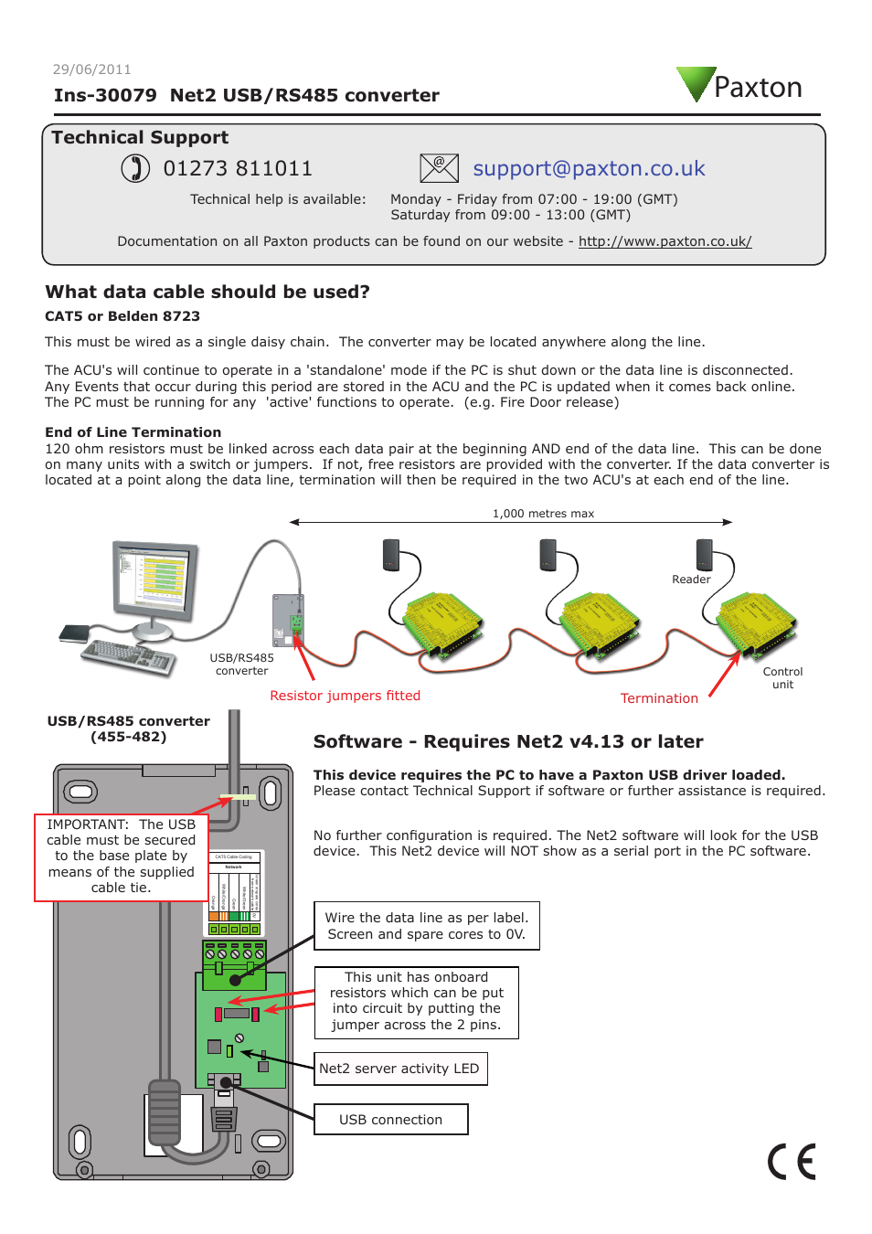 Paxton Net2 USB/RS485 converter User Manual | 1 page