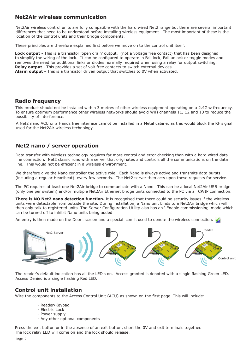 Control unit installation, Radio frequency | Paxton Net2 nano control unit User Manual | Page 2 / 5