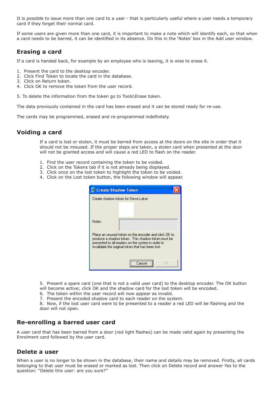 Erasing a card, Voiding a card, Re-enrolling a barred user card | Delete a user | Paxton PROXIMITY encoding system User Manual | Page 3 / 6