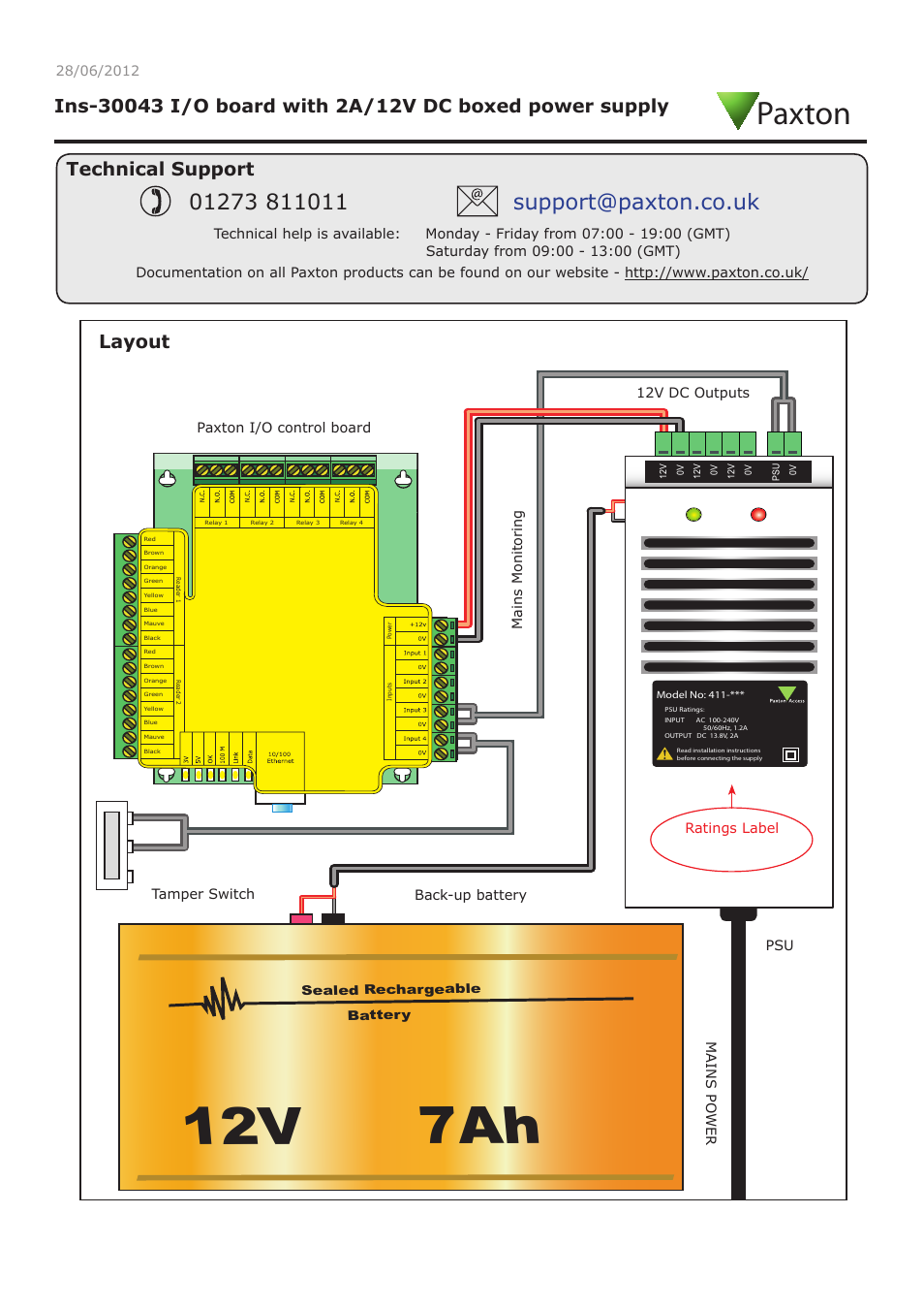 Paxton I/O board with 2A/12V DC boxed power supply User Manual | 3 pages