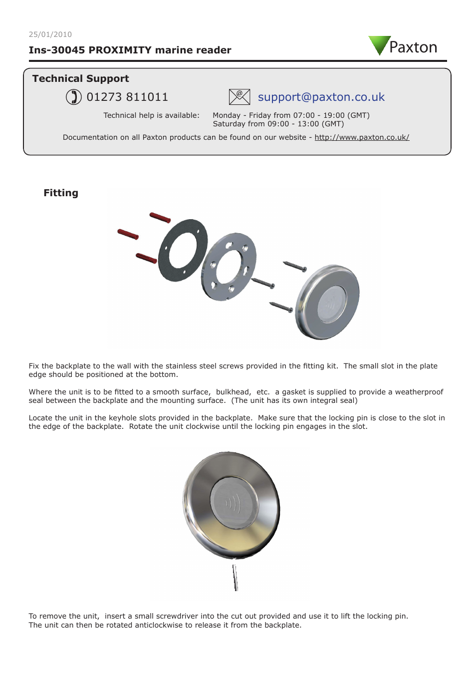 Paxton PROXIMITY marine reader User Manual | 3 pages