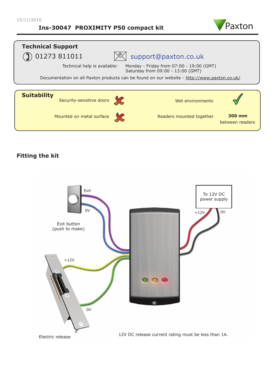 Paxton PROXIMITY P50 compact kit User Manual | 5 pages