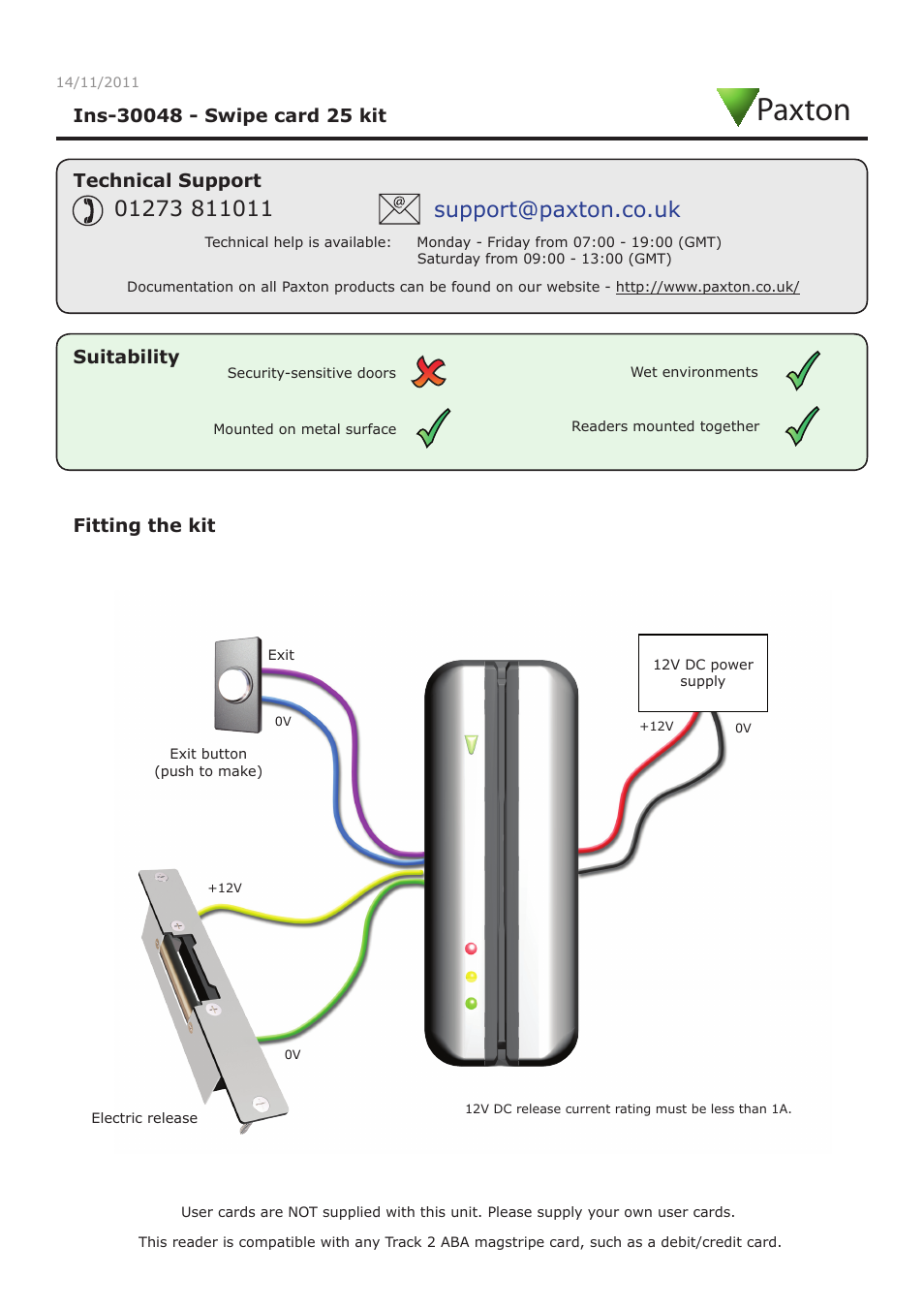 Paxton Swipe card 25 kit User Manual | 6 pages