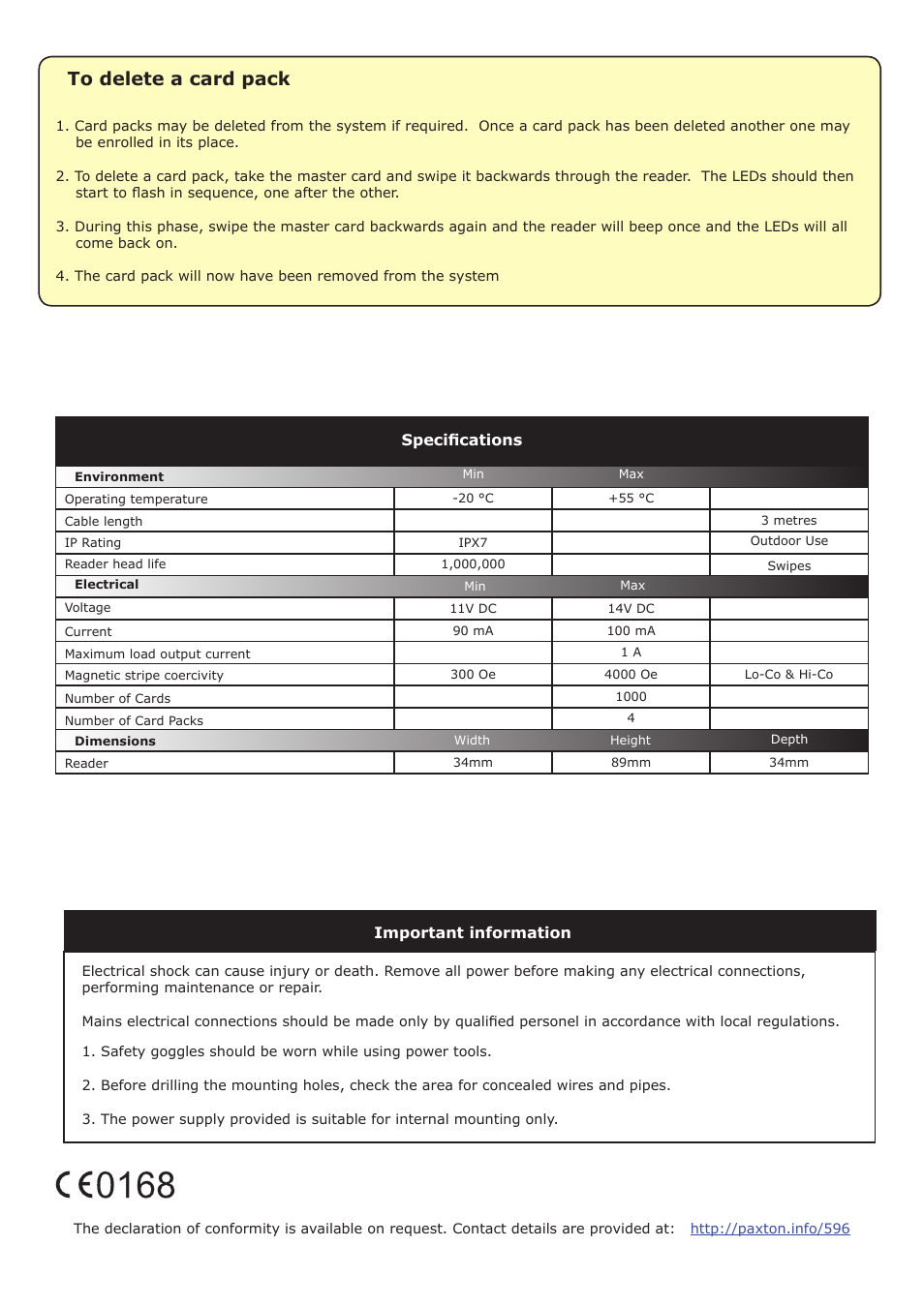 Paxton Swipe card 25 kit User Manual | Page 6 / 6