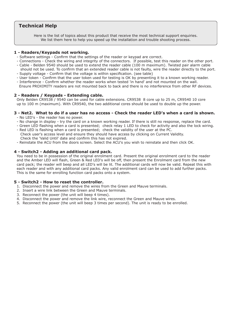Technical help | Paxton PROXIMITY metal reader User Manual | Page 3 / 4