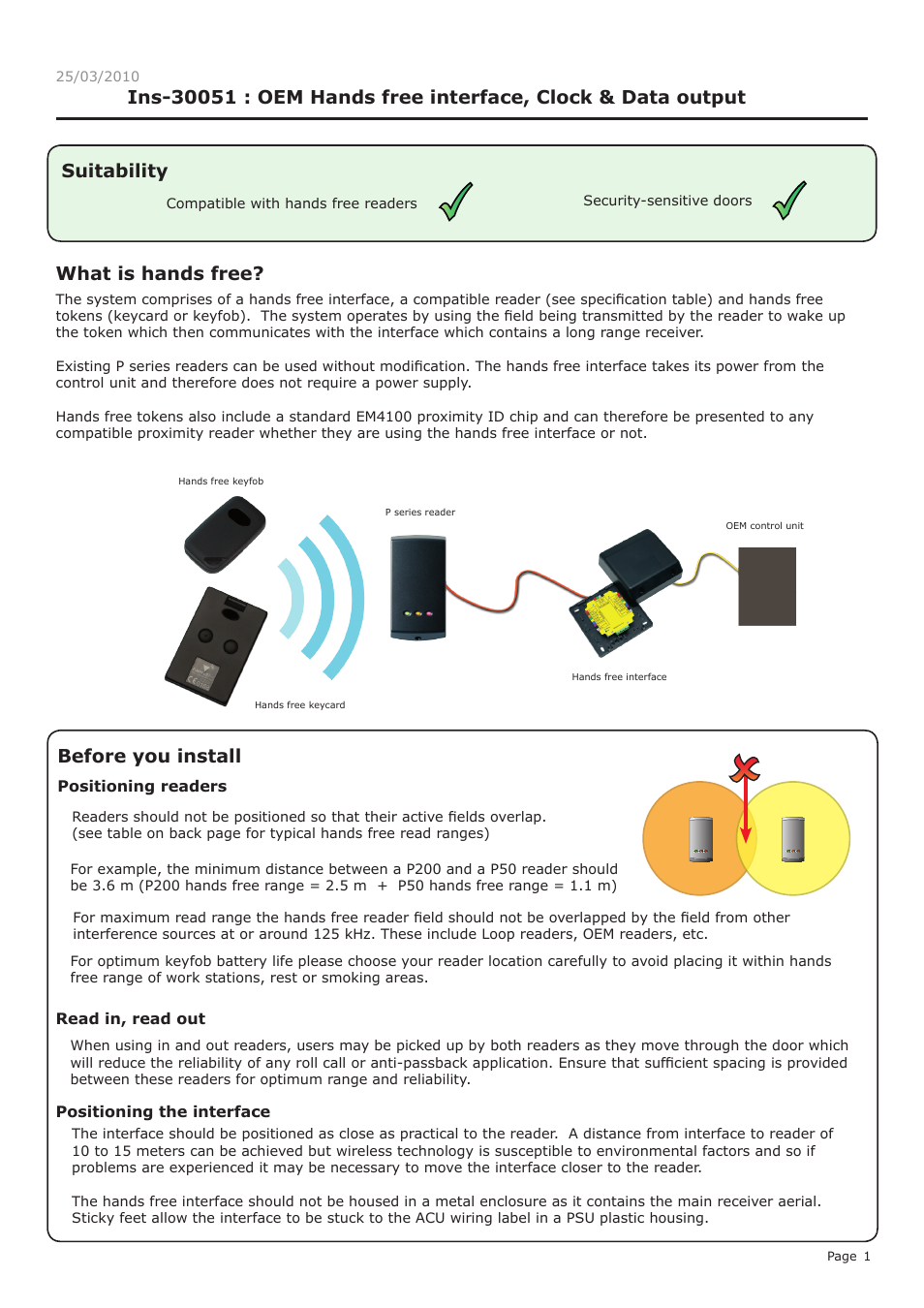 Paxton OEM Hands free interface, Clock & Data output User Manual | 4 pages