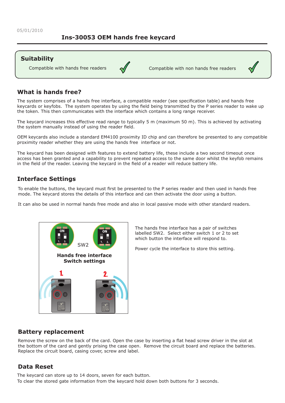 Paxton OEM hands free keycard User Manual | 4 pages