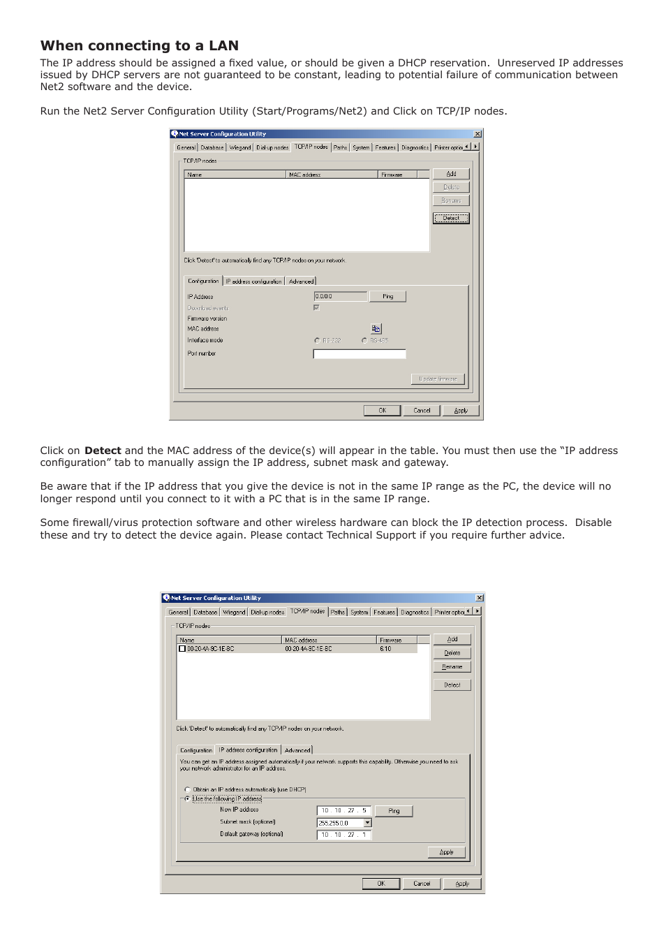 When connecting to a lan | Paxton Net2 485 TCP/IP Ethernet Interface - Rev3 User Manual | Page 3 / 4