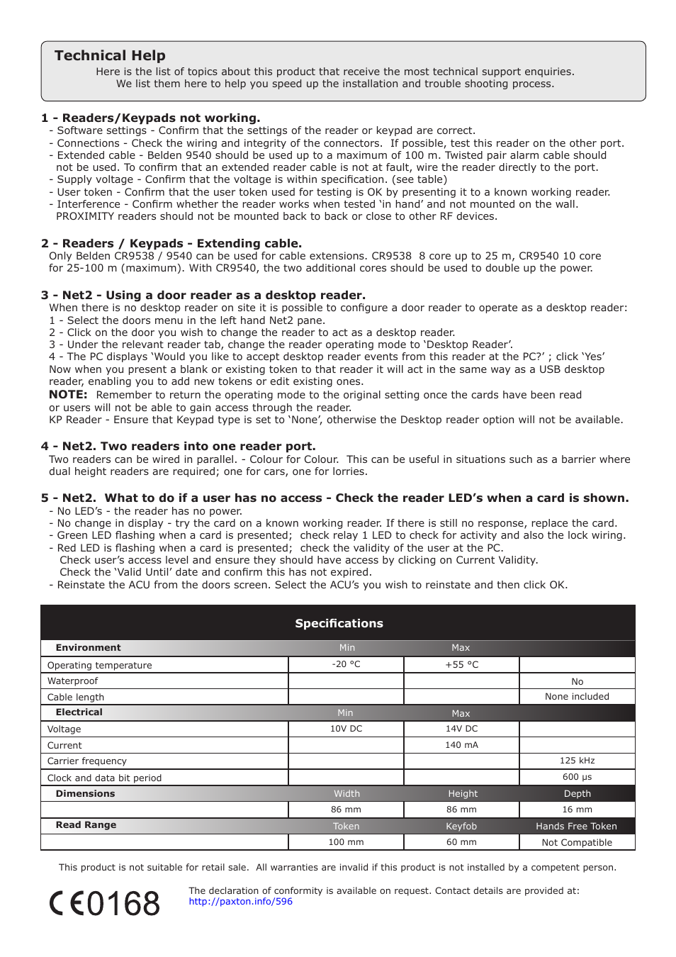 Technical help | Paxton PROXIMITY backbox reader User Manual | Page 3 / 3
