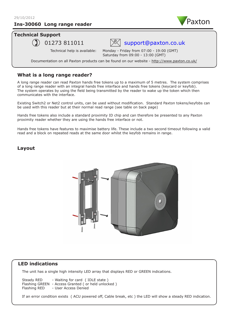 Paxton Long range reader User Manual | 6 pages