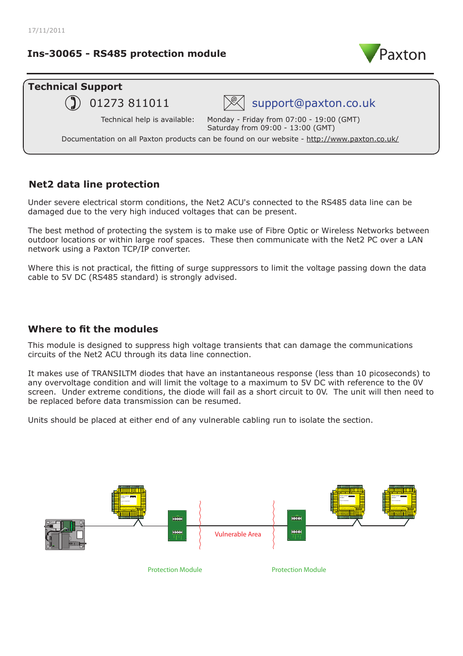 Paxton RS485 protection module User Manual | 2 pages