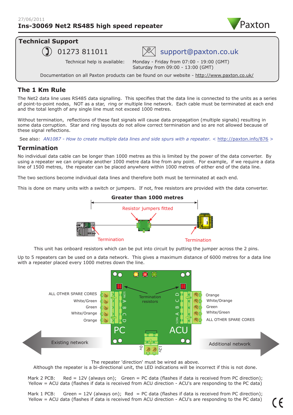 Paxton Net2 RS485 high speed repeater User Manual | 2 pages