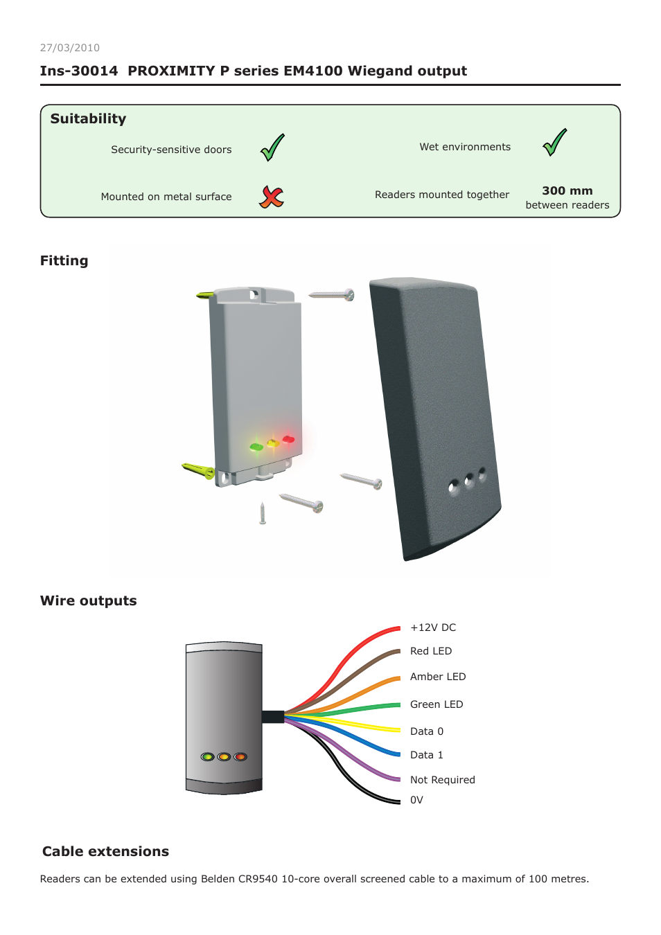 Paxton PROXIMITY P series EM4100 Wiegand output User Manual | 4 pages