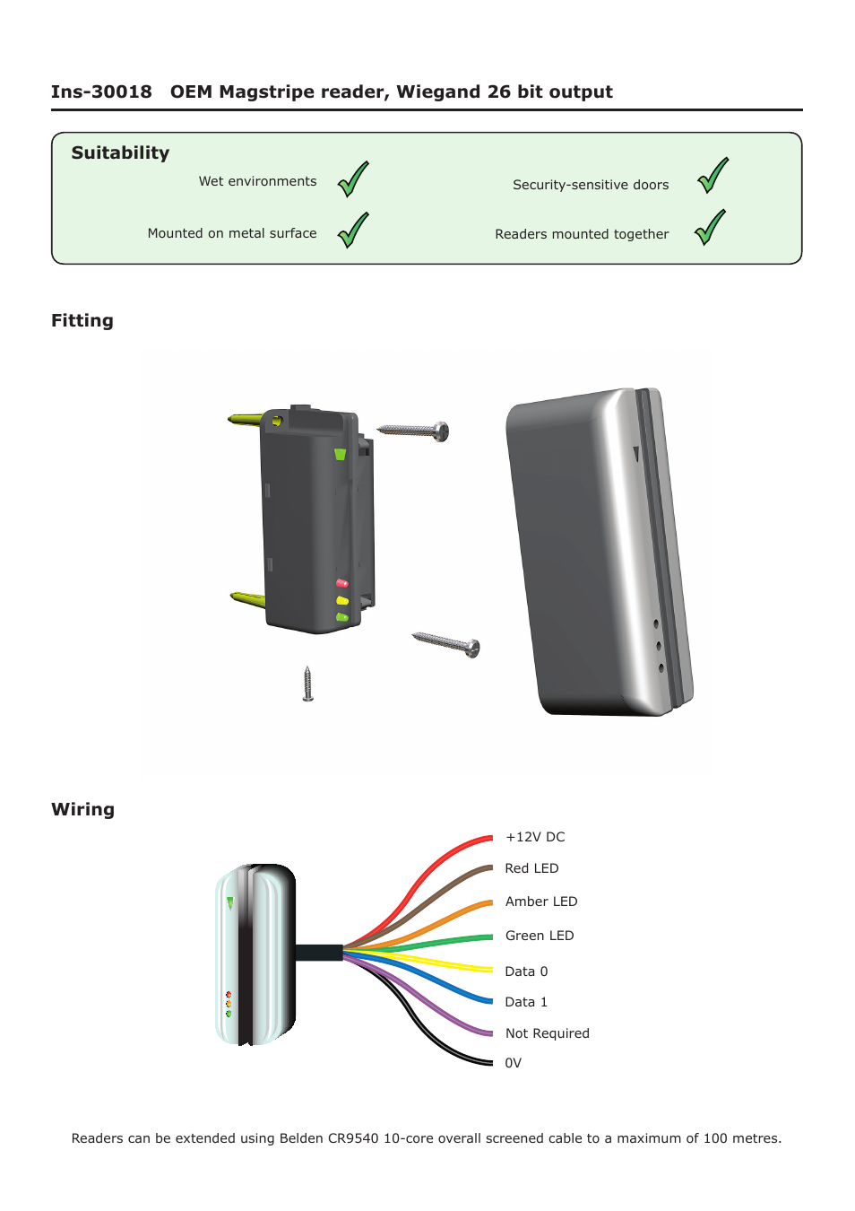 Wiring | Paxton OEM Magstripe reader, Wiegand 26 bit output User Manual | Page 3 / 4