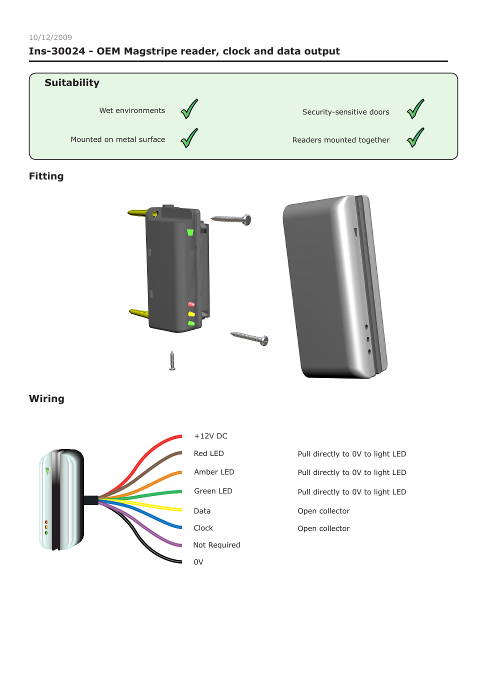 Paxton OEM Magstripe reader, clock and data output User Manual | 4 pages