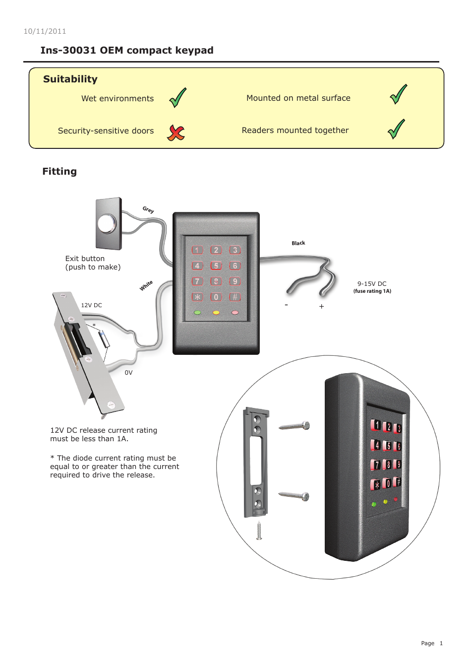 Paxton OEM compact keypad User Manual | 6 pages