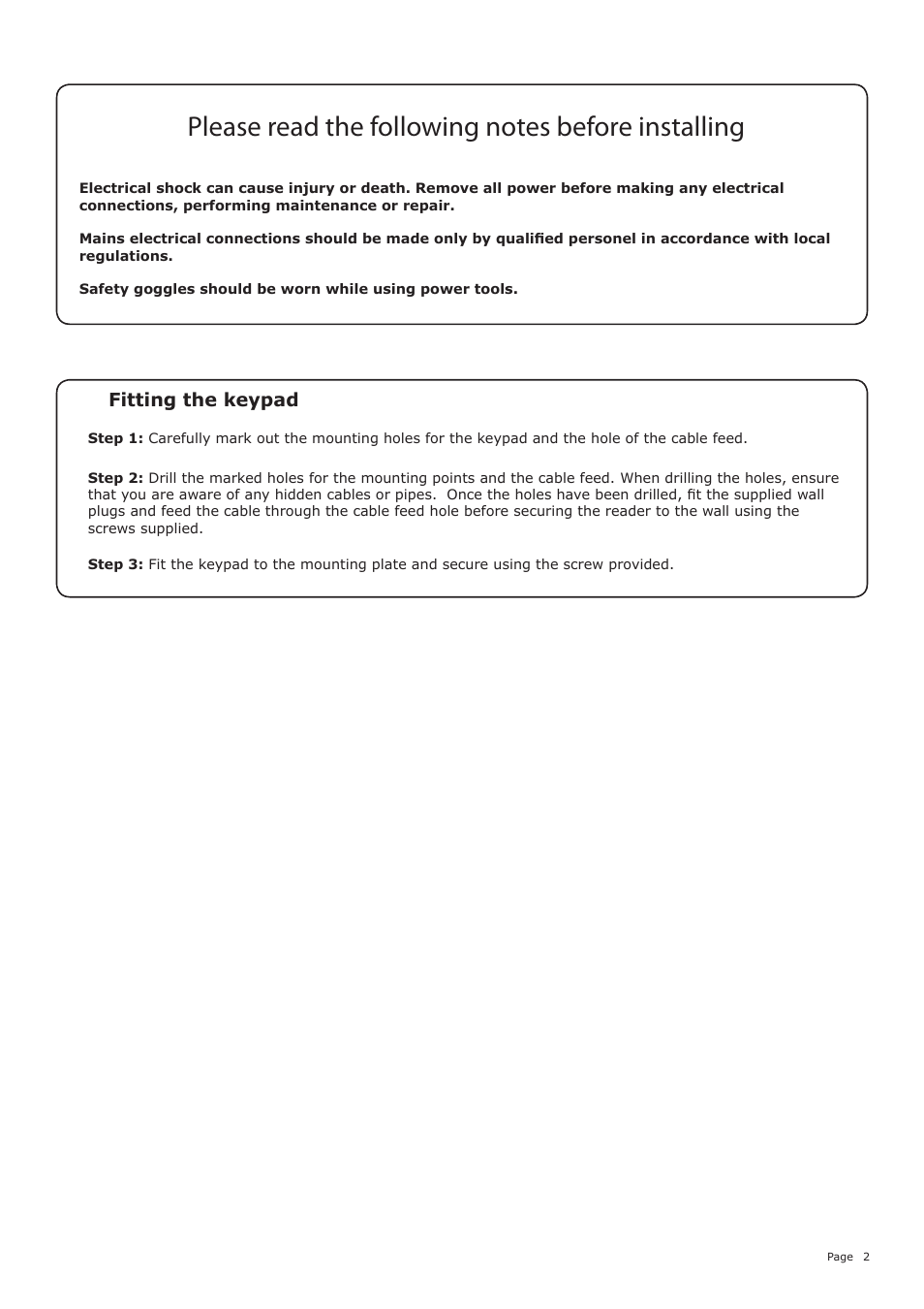 Fitting the keypad | Paxton OEM compact keypad User Manual | Page 2 / 6