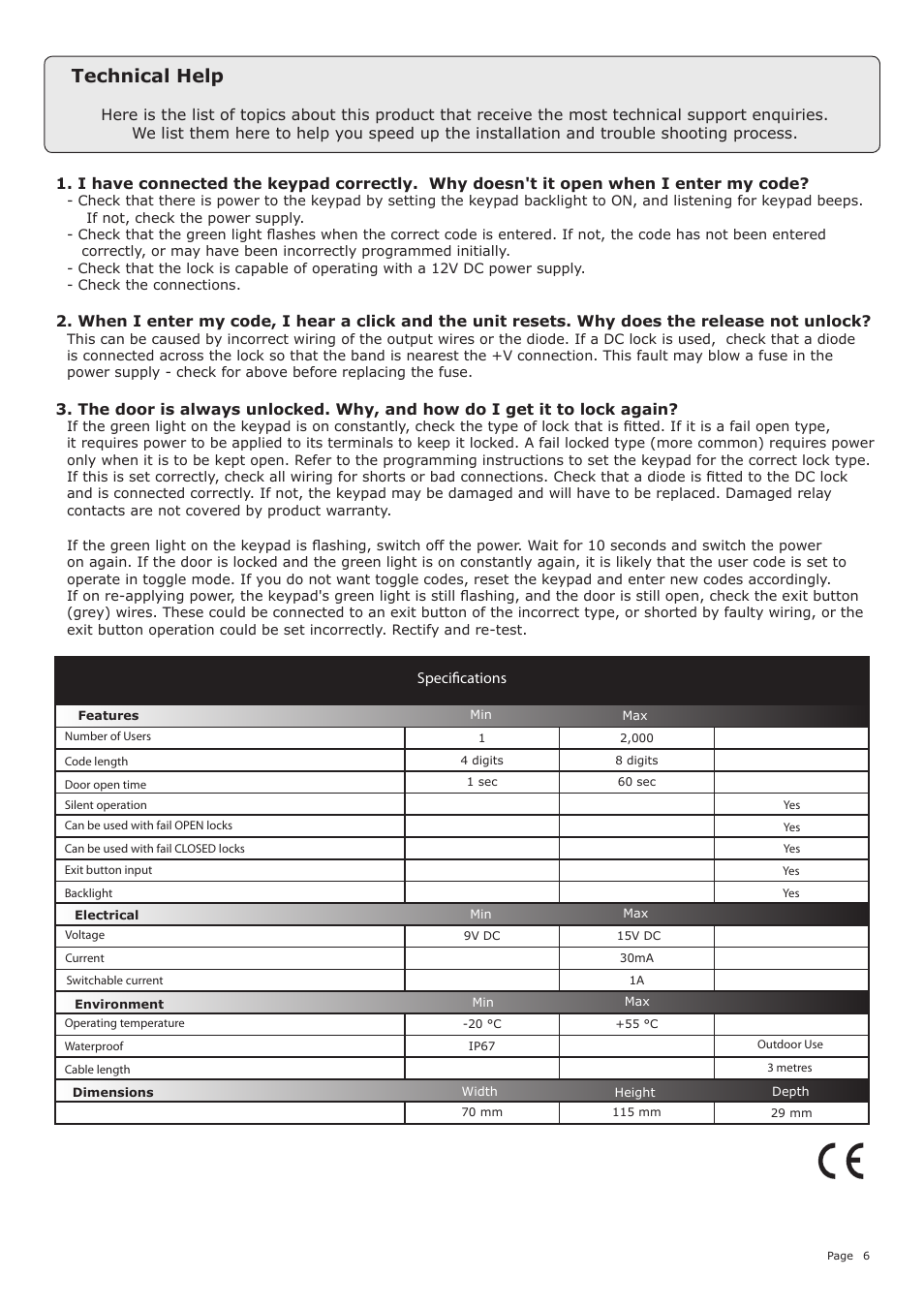 Technical help | Paxton OEM compact keypad User Manual | Page 6 / 6