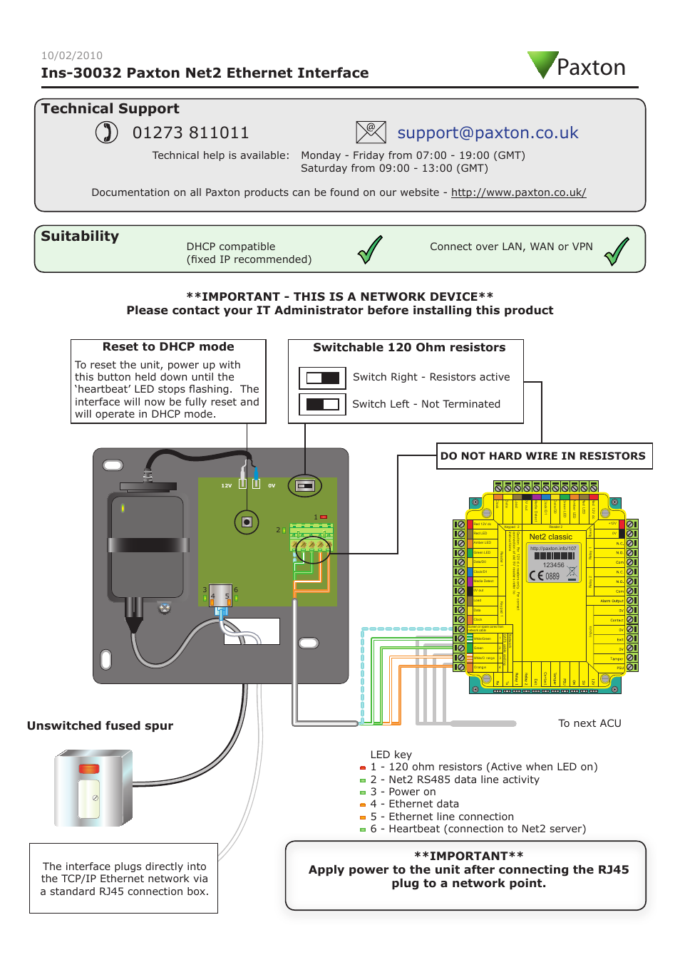 Paxton Net2 Ethernet Interface User Manual | 4 pages