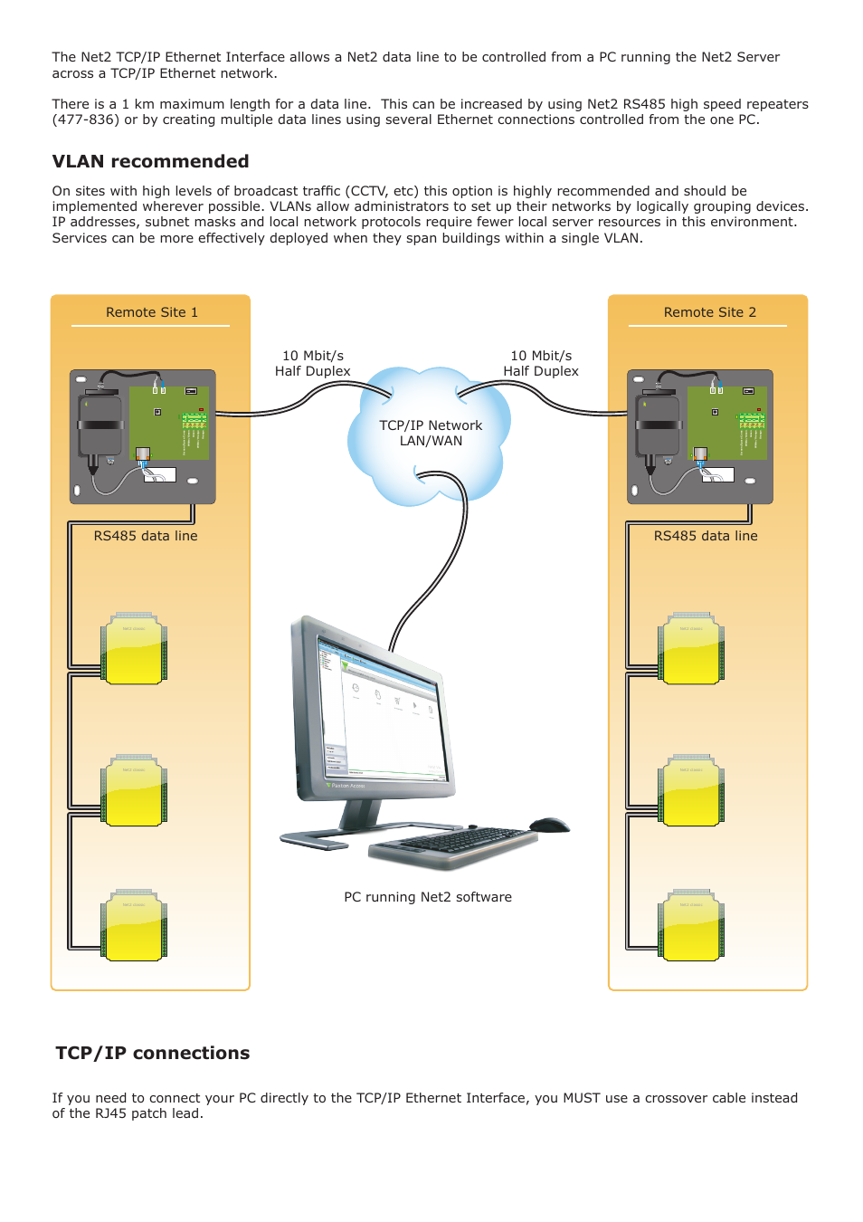 Tcp/ip connections, Vlan recommended | Paxton Net2 Ethernet Interface User Manual | Page 2 / 4