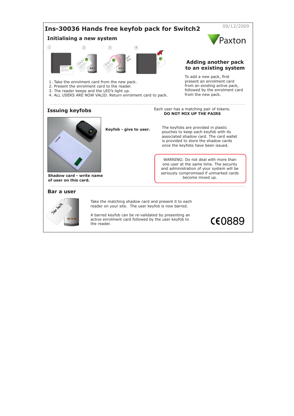 Paxton Hands free keyfob pack for Switch2 User Manual | 1 page