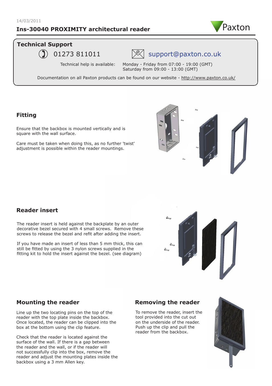 Paxton PROXIMITY architectural reader User Manual | 4 pages