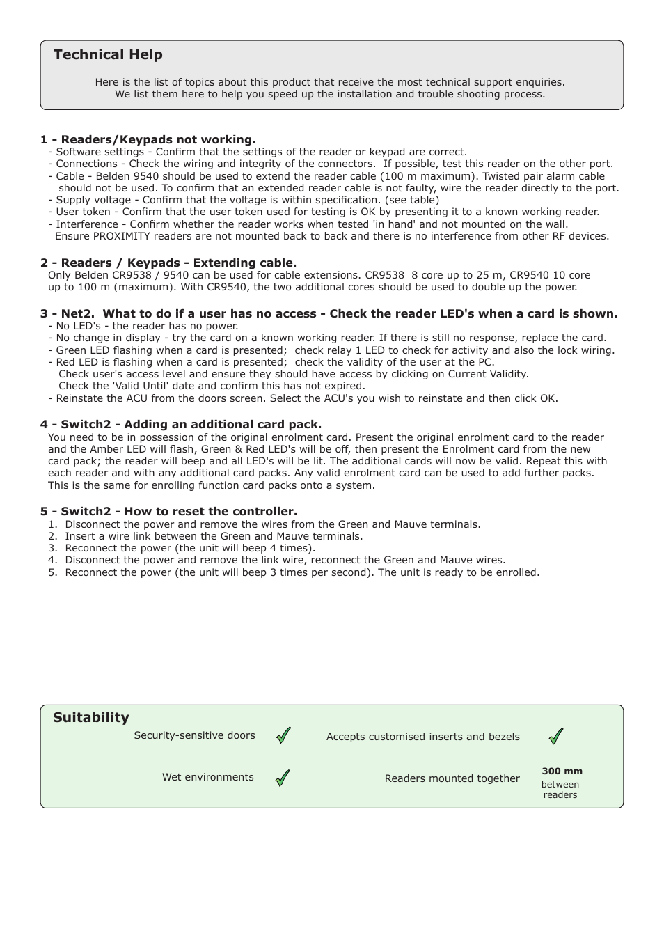 Technical help, Suitability | Paxton PROXIMITY architectural reader User Manual | Page 3 / 4