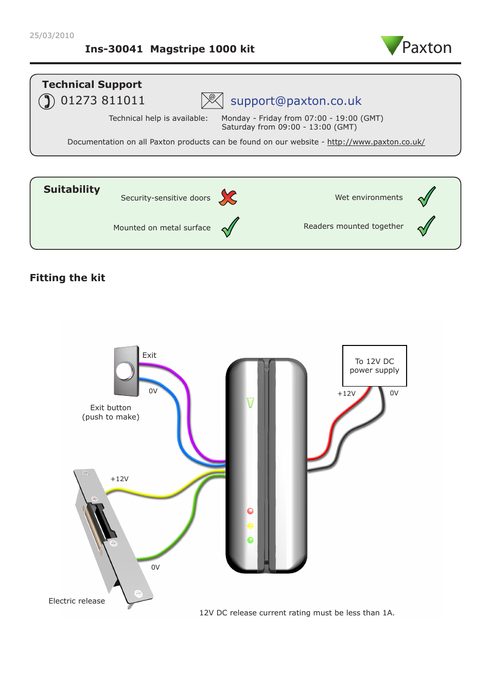 Paxton Magstripe 1000 kit User Manual | 6 pages