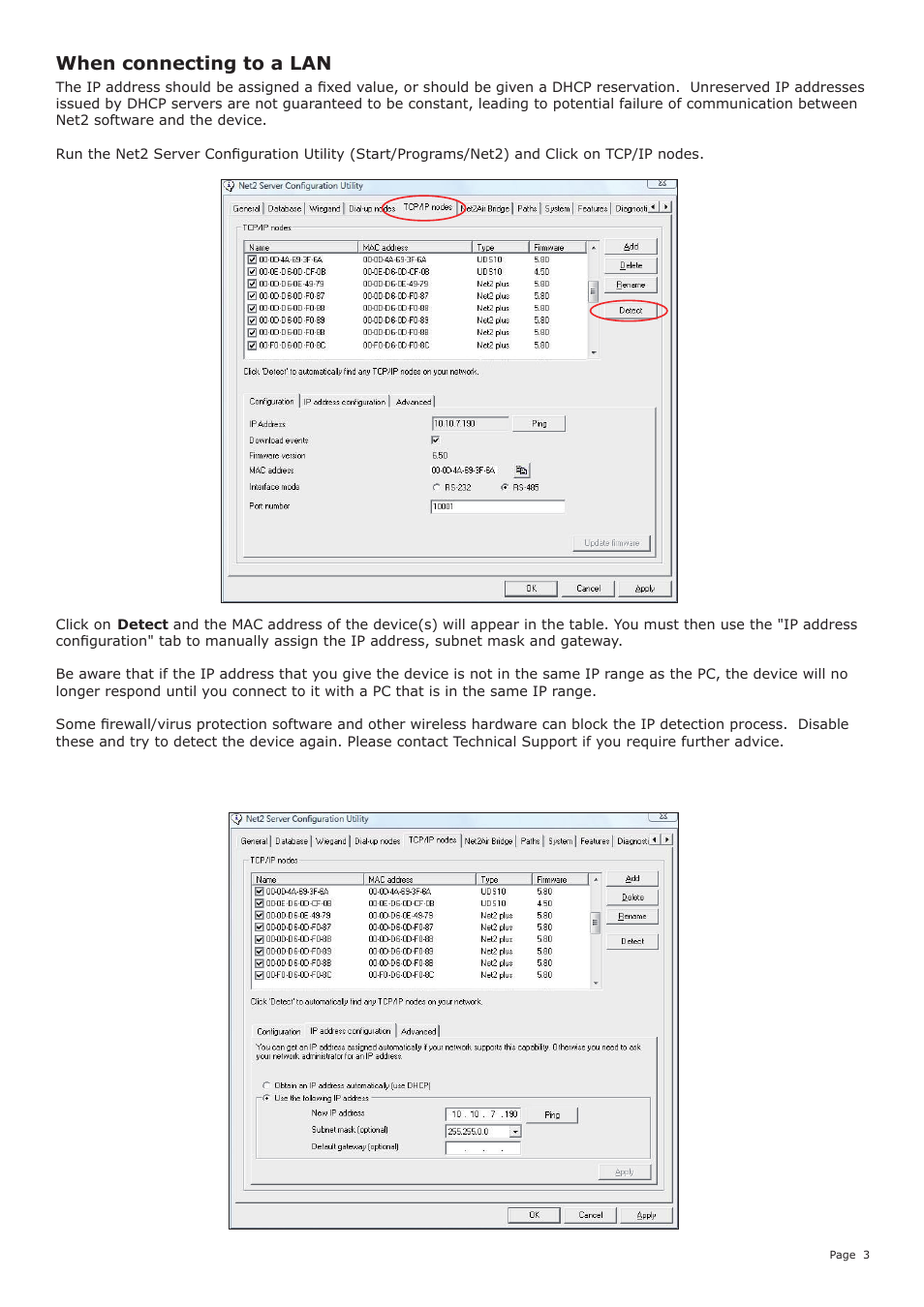 When connecting to a lan | Paxton Net2 485 TCP/IP Ethernet interface (Rev4) User Manual | Page 3 / 4