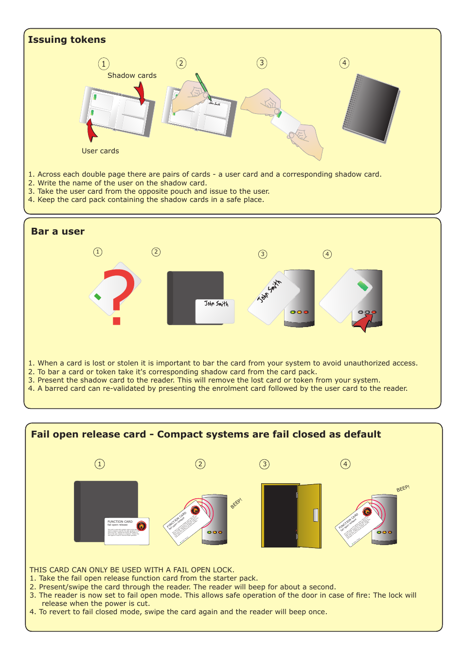Issuing tokens, Bar a user, 4user cards shadow cards | Paxton PROXIMITY P series compact reader User Manual | Page 3 / 4