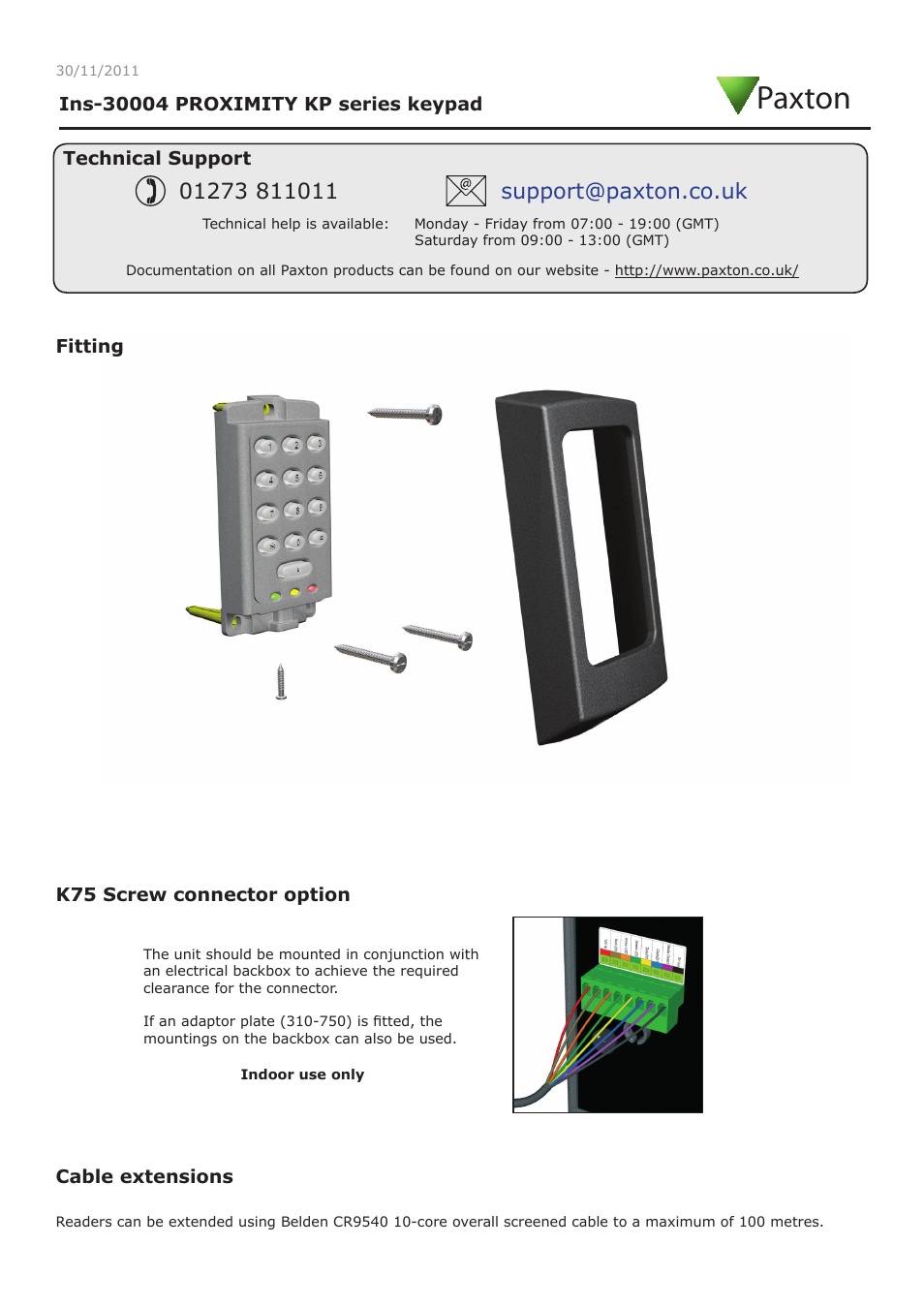 Paxton PROXIMITY KP series keypad User Manual | 4 pages