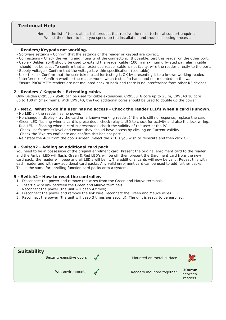 Technical help, Suitability | Paxton PROXIMITY KP series keypad User Manual | Page 3 / 4