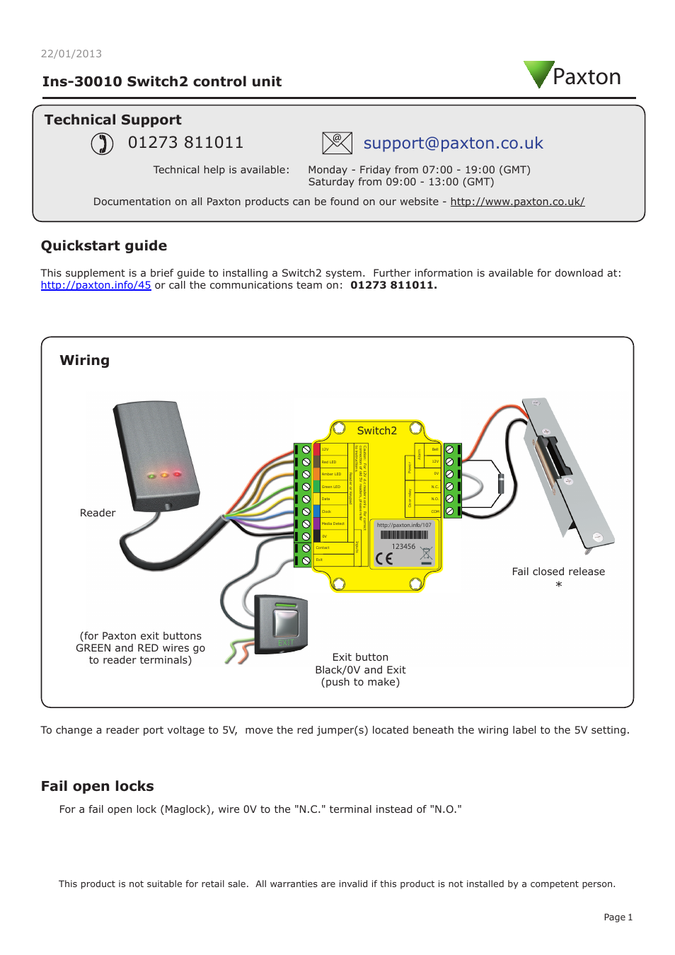Paxton Switch2 control unit User Manual | 4 pages