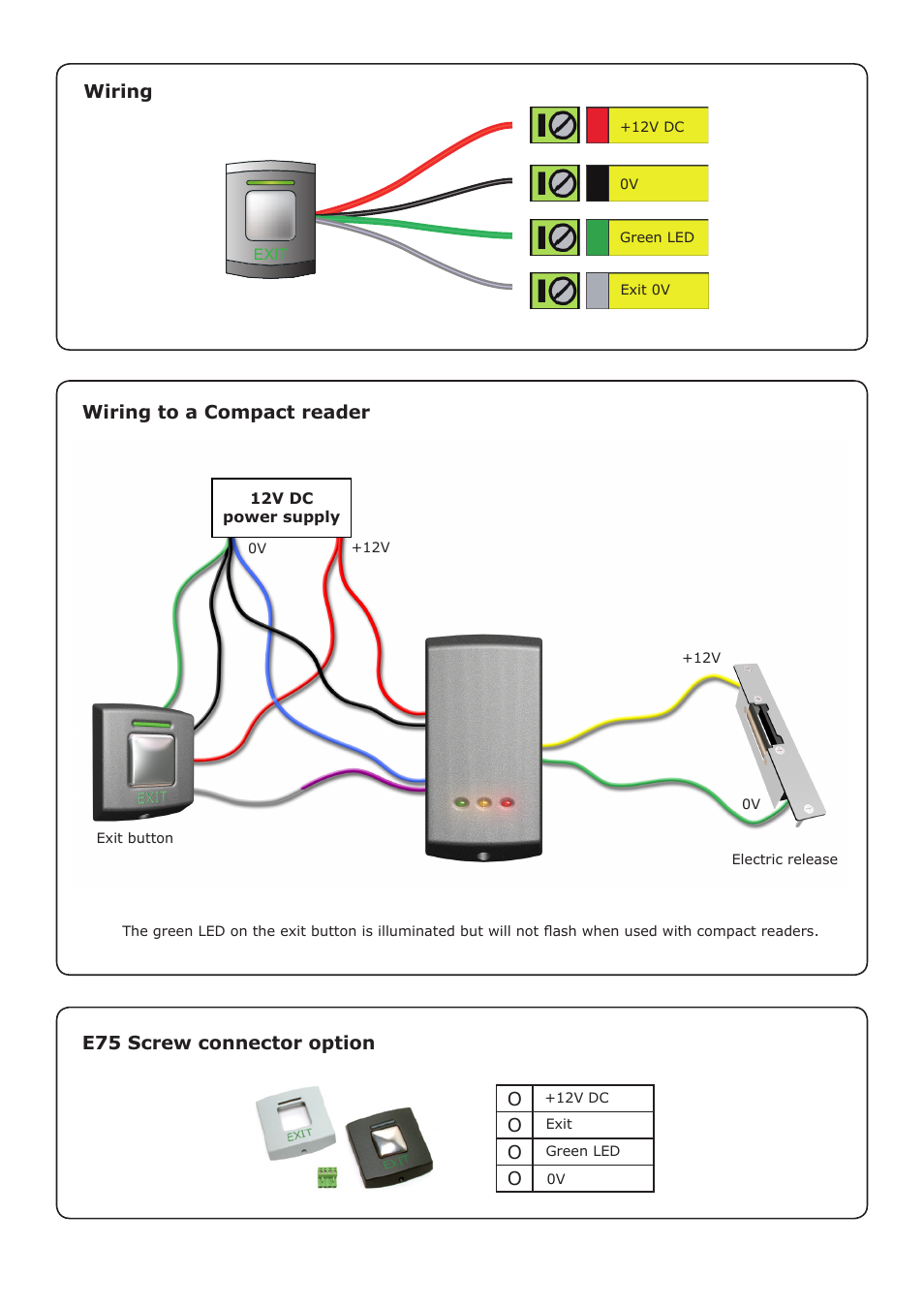 Wiring wiring to a compact reader | Paxton Exit buttons User Manual | Page 2 / 3