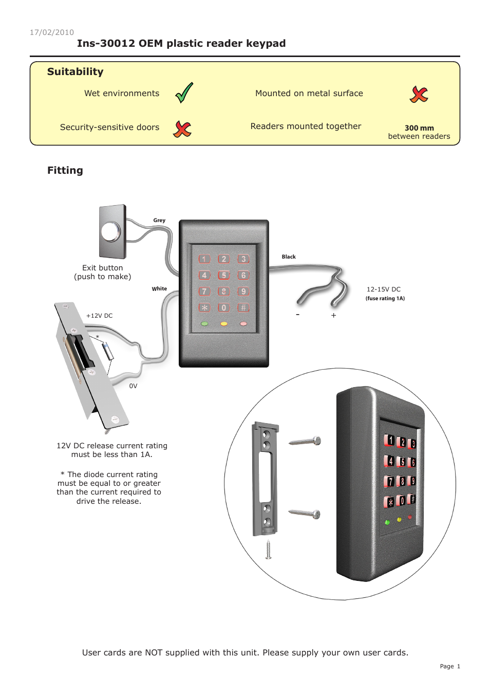 Paxton OEM plastic reader keypad User Manual | 8 pages